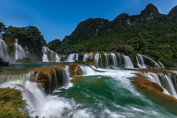 Ban Gioc - Detian waterfallBan Gioc Waterfall is the most magnificent waterfall in Vietnam, located in Dam Thuy Commune, Trung Khanh District, Cao Bang. Ban Gioc Waterfall consists of two parts, the main part of the border between Vietnam and China,