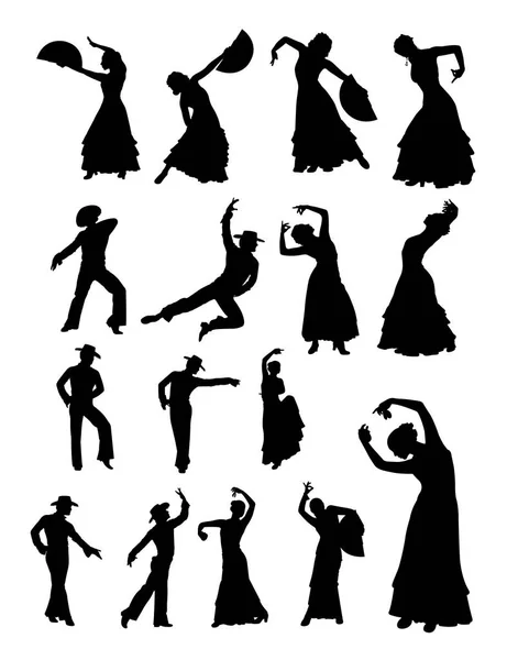 男性とフラメンコを踊る女性のシルエットを詳しく説明します ベクターの図 シンボル Web アイコン マスコット または任意のデザインの良い使用 — ストックベクタ