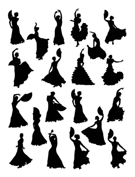 Mujer Bailando Silueta Detalle Flamenco Buen Uso Para Símbolo Logotipo — Vector de stock