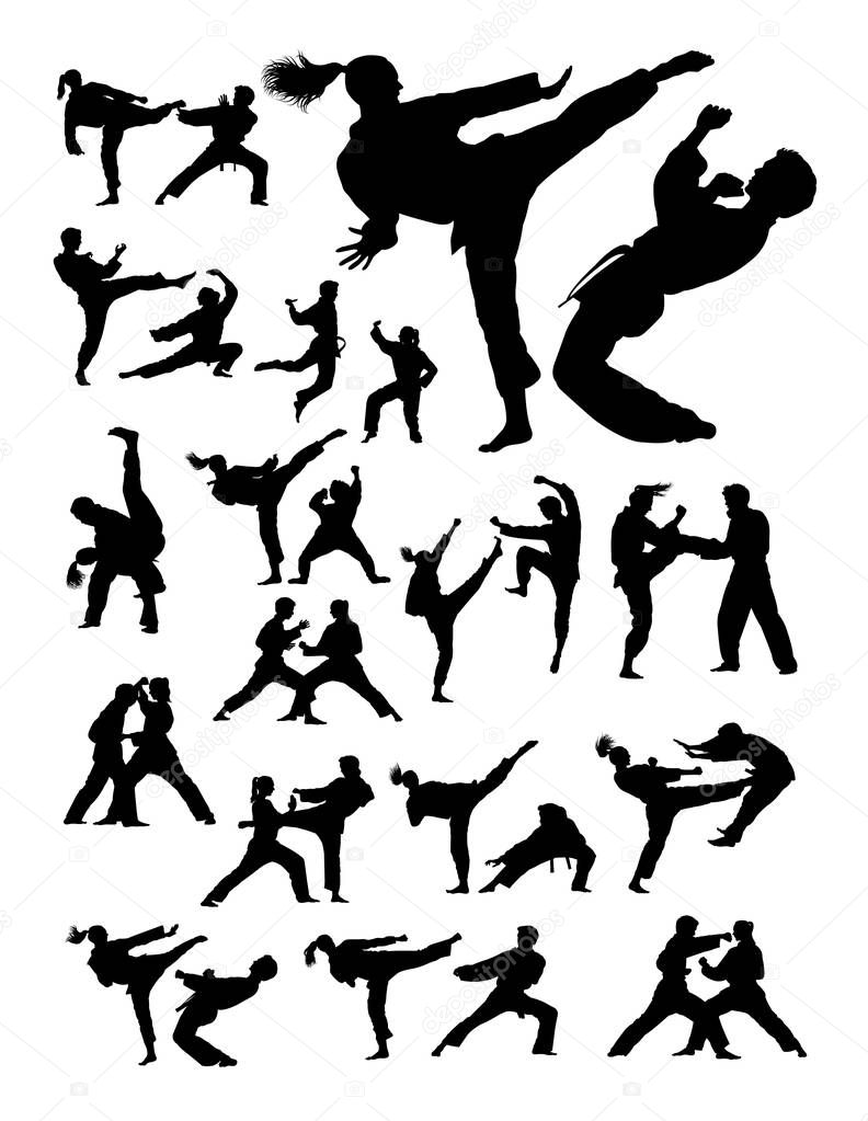 Couple exercising karate silhouette. Good use for symbol, logo, web icon, mascot,  sign, or any design you want.