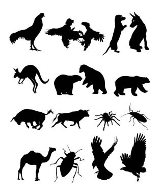 Hayvan siluet 01 ayarlayın. Vektör, illüstrasyon. Sembol, logo, web simgesi, maskot, işaret veya herhangi bir tasarım için iyi kullanmak istiyorum.