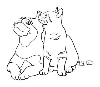 Kedi ve köpek Hat sanatı 04. Vektör, illüstrasyon. Sembol, logo, web simgesi, maskot, işaret, boyama veya istediğiniz herhangi bir tasarım için iyi kullanmak.