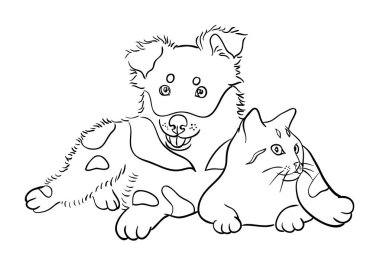 Kedi ve köpek Hat sanatı 05. Vektör, illüstrasyon. Sembol, logo, web simgesi, maskot, işaret, boyama veya istediğiniz herhangi bir tasarım için iyi kullanmak.