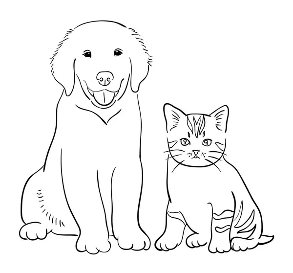 Kedi ve köpek Hat sanatı 01. Vektör, illüstrasyon. Sembol, logo, web simgesi, maskot, işaret, boyama veya istediğiniz herhangi bir tasarım için iyi kullanmak.