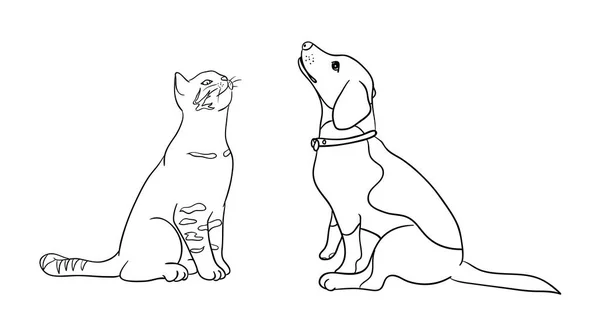 Γάτα Και Σκύλος Γραμμή Τέχνη Διάνυσμα Εικονογράφηση Καλή Χρήση Σύμβολο — Διανυσματικό Αρχείο