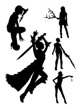 Cosplay ayrıntı siluet 05. Sembol, logo, web simgesi, maskot, işaret veya herhangi bir tasarım için iyi kullanmak istiyorum.