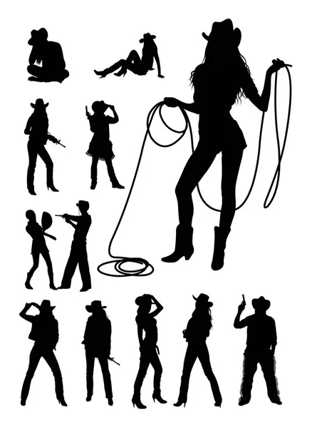 Silueta Cowboy Cowgirl Utilizare Bună Pentru Simbol Logo Pictogramă Web — Vector de stoc