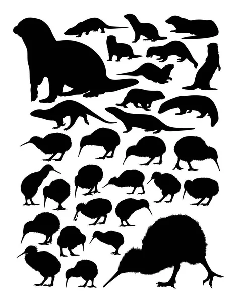 Kiwi Und Fischottersilhouette Gute Verwendung Für Symbol Logo Websymbol Maskottchen — Stockvektor