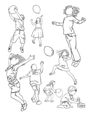 Çocuklar sanat satır. Vektör, illüstrasyon. Sembol, logo, web simgesi, maskot, işaret, boyama kitabı veya istediğiniz herhangi bir tasarım için iyi kullanmak.