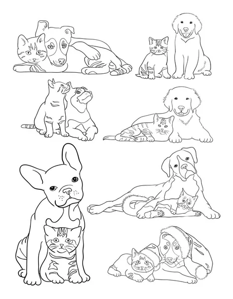 Hund Und Katze Linie Kunst Vektor Illustration Gute Verwendung Für — Stockvektor
