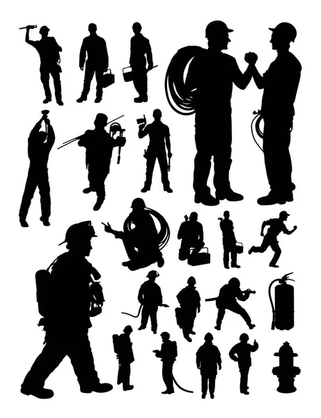 İtfaiyeci ve tesisatçı ayrıntı siluet. Vektör, illüstrasyon. Sembol, logo, web simgesi, maskot, işaret veya herhangi bir tasarım için iyi kullanmak istiyorum.