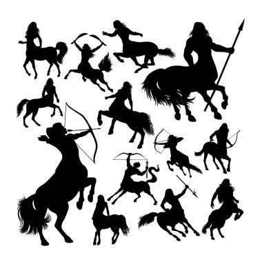Centaur antik yaratık mitolojisi siluetleri. Sembol, logo, web simgesi, maskot, işaret veya istediğiniz herhangi bir tasarım için iyi bir kullanım alanı.
