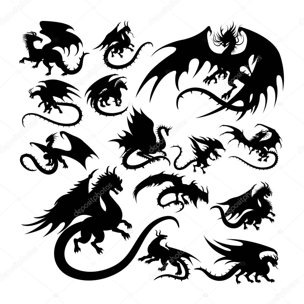 Dragon ancient creature mythology silhouettes. Good use for symbol, logo, web icon, mascot, sign, or any design you want.