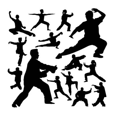 Tai chi siluetleri. Sembol, logo web simgesi, maskot, işaret veya istediğiniz herhangi bir tasarım için iyi bir kullanım.