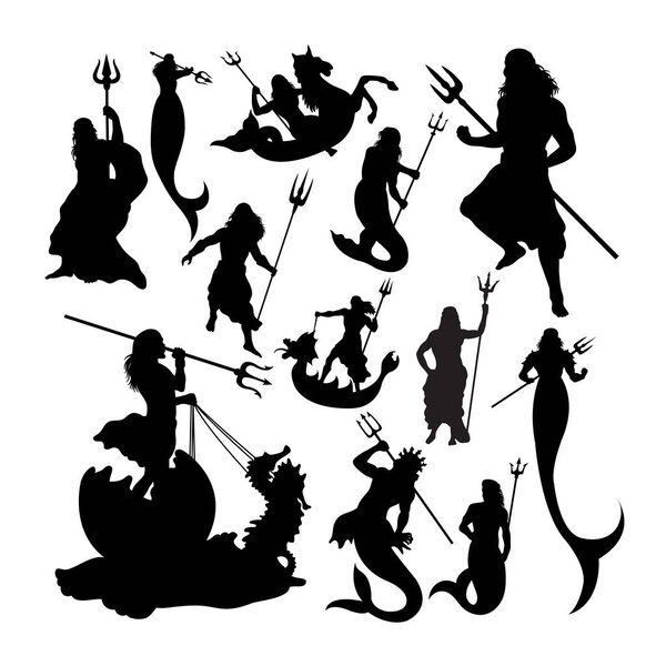 Poseidon silhouettes. Good use for symbol, logo, web icon, mascot, sign, or any design you want.