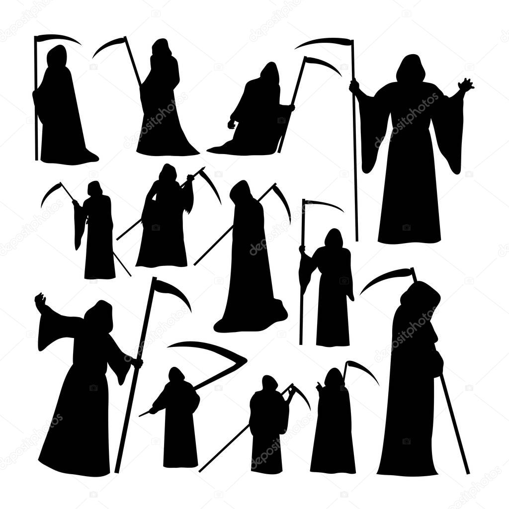 Grim reaper silhouettes. Good use for symbol, logo, web icon, mascot, sign, or any design you want.