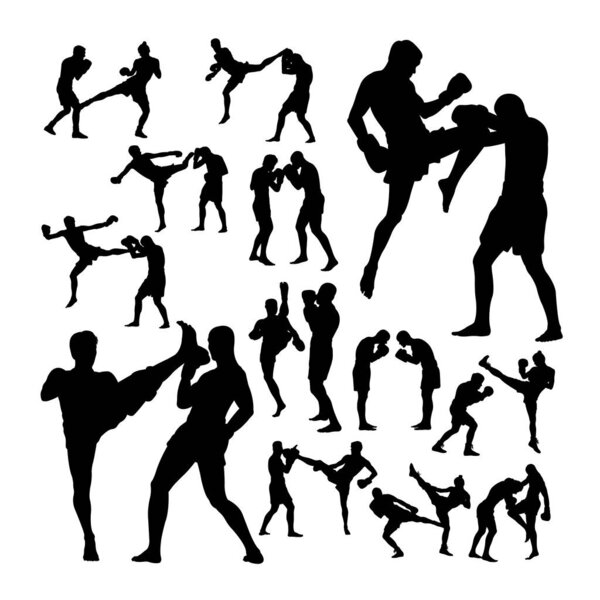 Couple thai boxing martial art silhouettes. Good use for symbol, logo, web icon, mascot, sign, or any design you want.