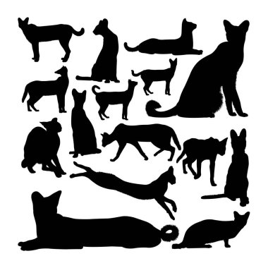 Serval kedi hayvan siluetleri. Sembol, logo, web simgesi, maskot, işaret veya istediğiniz herhangi bir tasarım için iyi bir kullanım alanı.