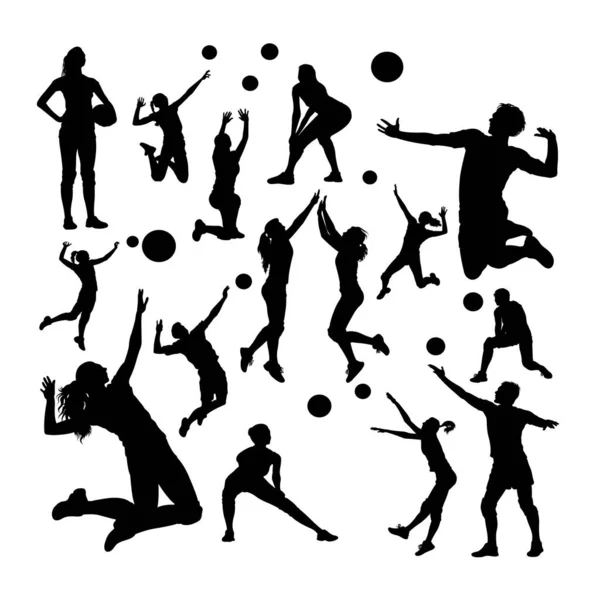 Volleyball Player Silhouettes Good Use Symbol Logo Web Icon Mascot — Stock Vector