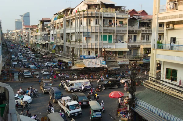 Phnom Penh Cambodge Mars 2015 Embouteillage Carrefour Routier Coincé Dans — Photo