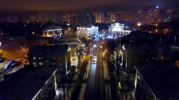 Drone Vol Nuit Dessus Ville Hiver — Video