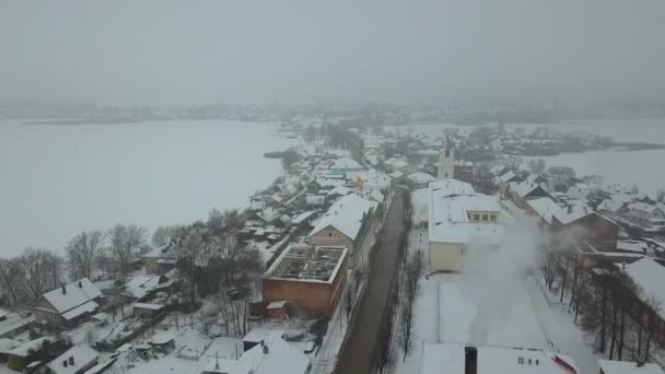 Drone Terbang Atas Kota Sebezh Rusia — Stok Video