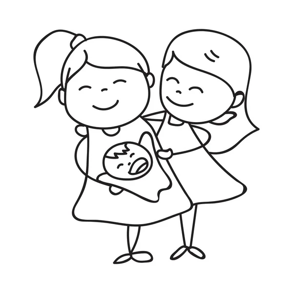 Dibujo a mano personas felices del mismo sexo pareja vector ilustración — Vector de stock