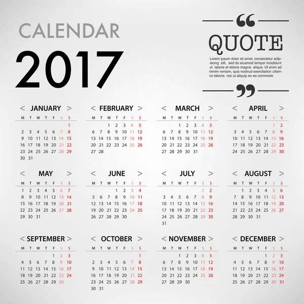 Kalendervorlage 2017 — Stockvektor