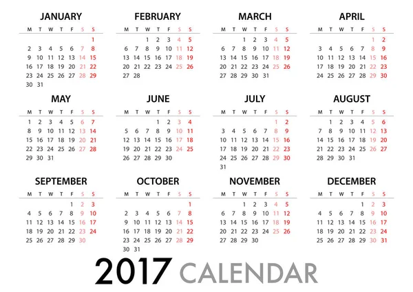 Modèle de calendrier 2017 — Image vectorielle