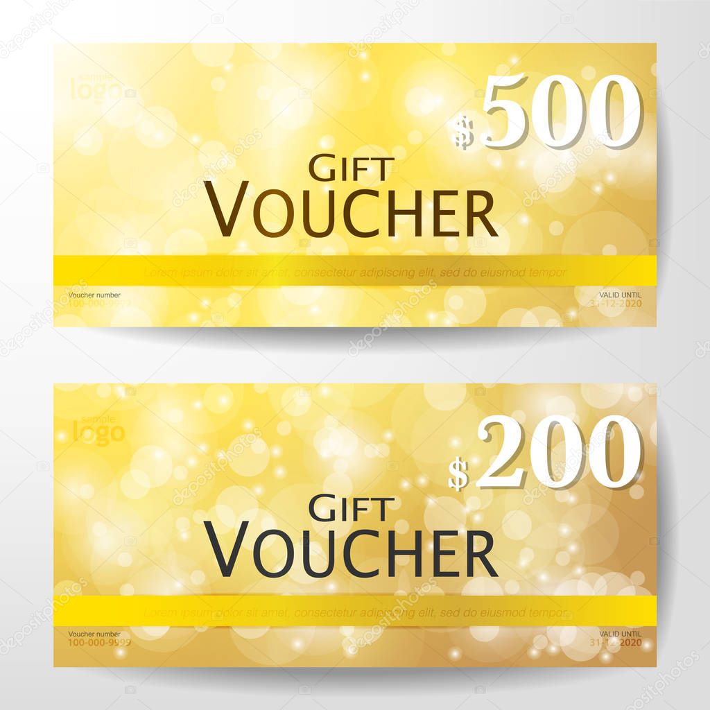 Premium Gift Vouchers with bokeh on gold background Graphic Template vector illustration