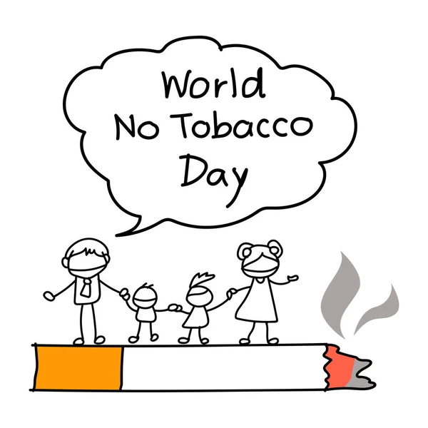 World No Tobacco Day Concept. Campaña familiar. Carro de dibujo a mano — Vector de stock