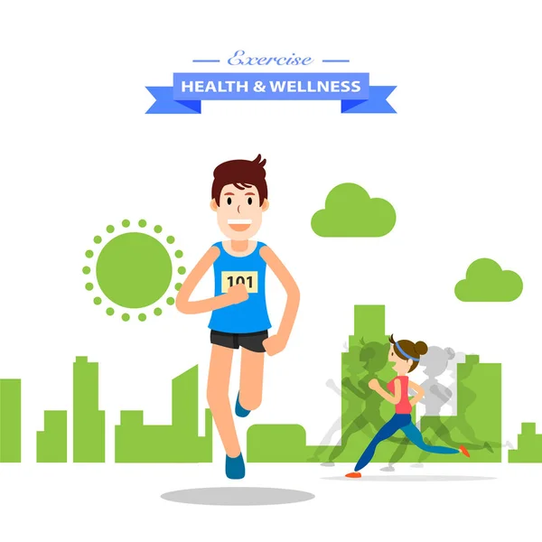 Jovem correndo e treinando para o esporte maratona —  Vetores de Stock