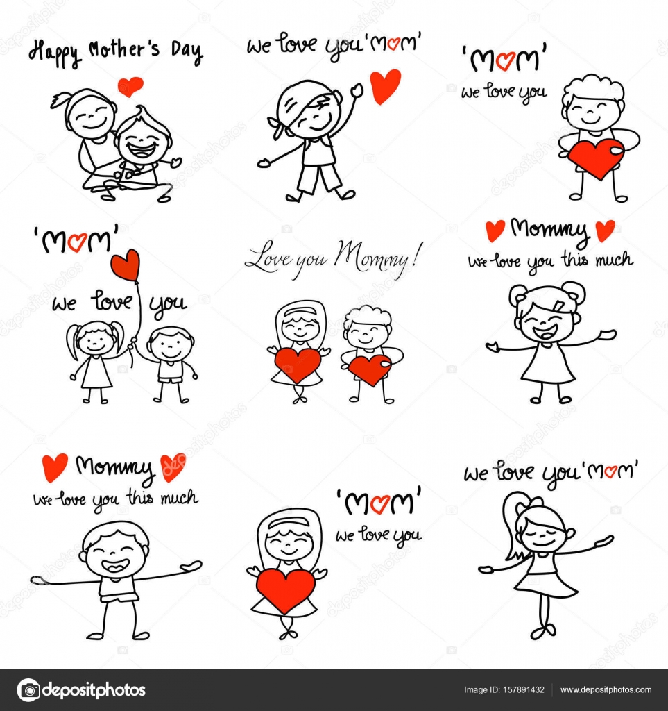 Set Of Hand Drawing Cartoon Character Concept Happy Mothers Day Vector Image By C Atthameeni Vector Stock