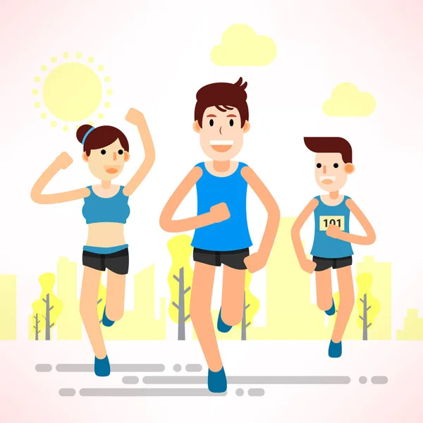 Young people running and training for marathon sport — Stock Vector