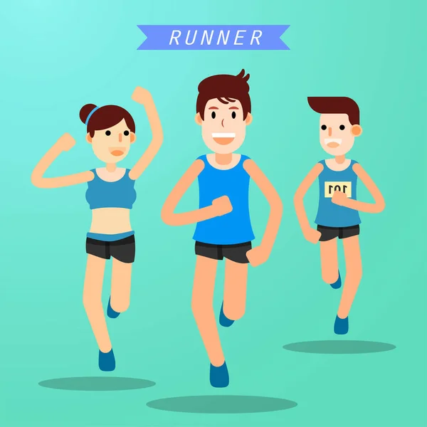 Young people running and training for marathon sport — Stock Vector