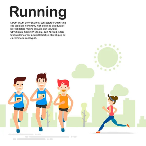 Young people running and training for marathon sport — Stock Vector