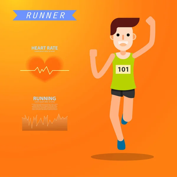 Молодий чоловік біжить і тренується для марафонської спортивної інфографіки — стоковий вектор