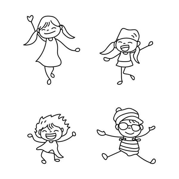 Set of hand drawing cute girls line art — Stock Vector