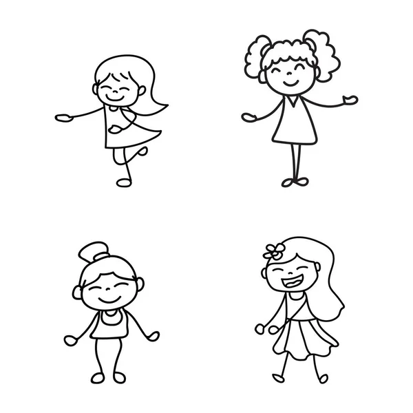 Set of hand drawing cute girls line art — Stock Vector