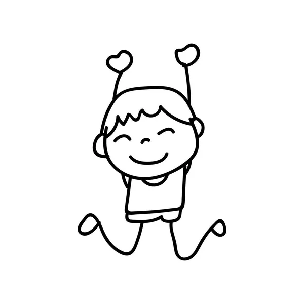Hand drawing happy cute boys line art — Stock Vector