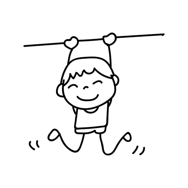 手绘图快乐可爱男孩线条艺术 — 图库矢量图片
