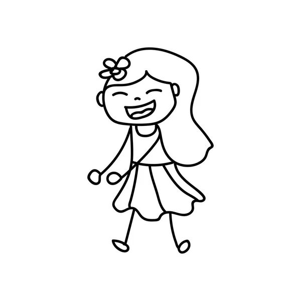 Handdrawing happy cute girls line art — стоковый вектор