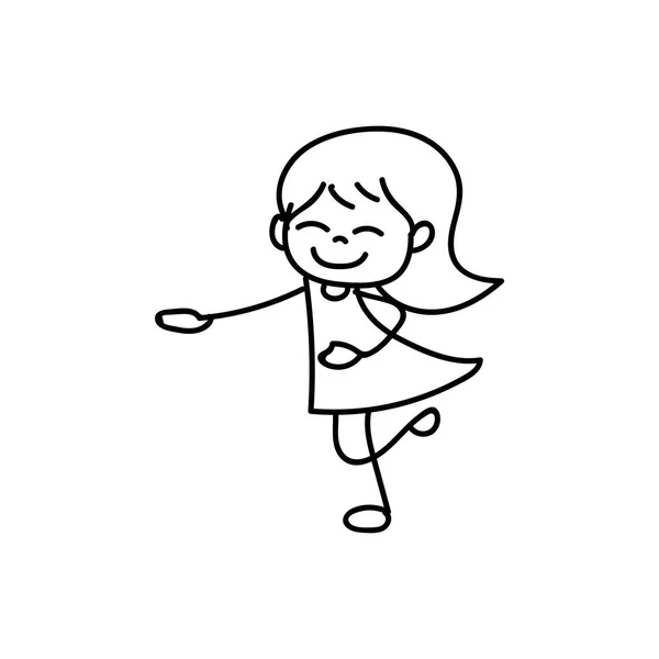Ręka rysunek szczęśliwy słodkie dziewczyny grafika liniowa — Wektor stockowy