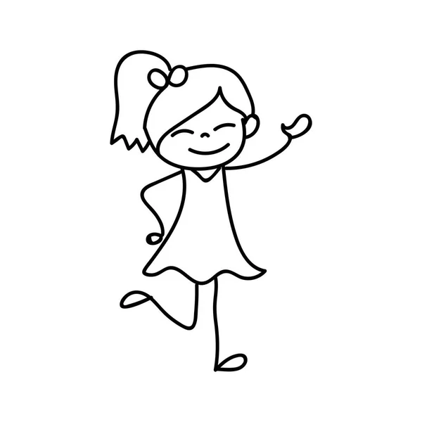 Mano dibujo feliz lindas niñas línea de arte — Vector de stock