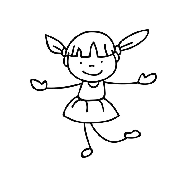 Mano disegno astratto felice carino ragazze linea arte — Vettoriale Stock