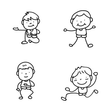El çizimi soyut mutlu yakışıklı çocuk çizgi resim kümesi