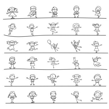 El çizimi soyut mutlu sevimli çocuklar resim kümesi