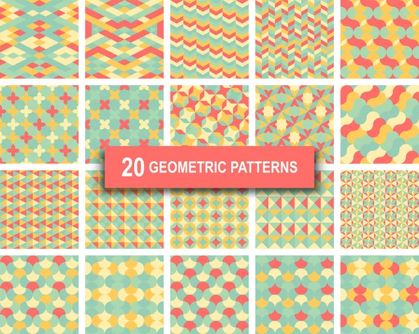 Conjunto de vinte padrões geométricos de cor pastel fundo abstrato — Vetor de Stock
