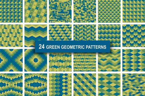 Conjunto de veinticuatro patrones geométricos de color verde respaldo abstracto — Archivo Imágenes Vectoriales