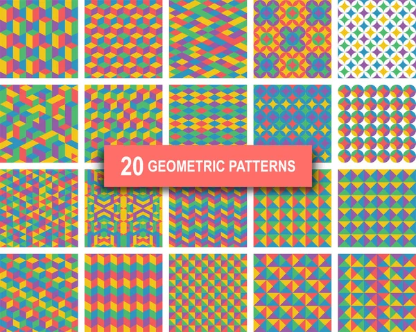 Conjunto de veinte patrones geométricos de color pastel fondo abstracto — Archivo Imágenes Vectoriales